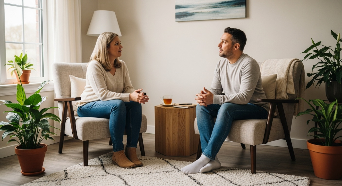 Two people having a supportive conversation